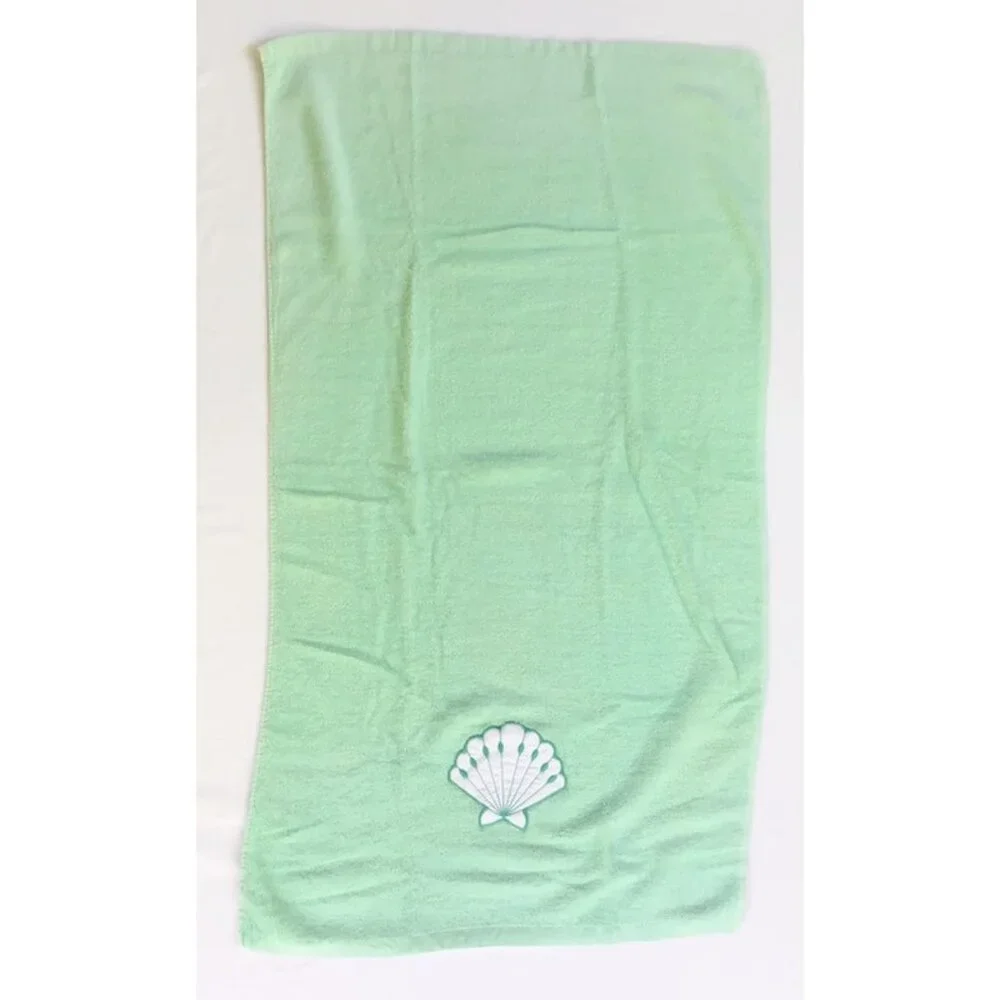Vintage Seashell Towel Set Woolworth 3 Pc. Washcloth Hand & Bath Towel Green